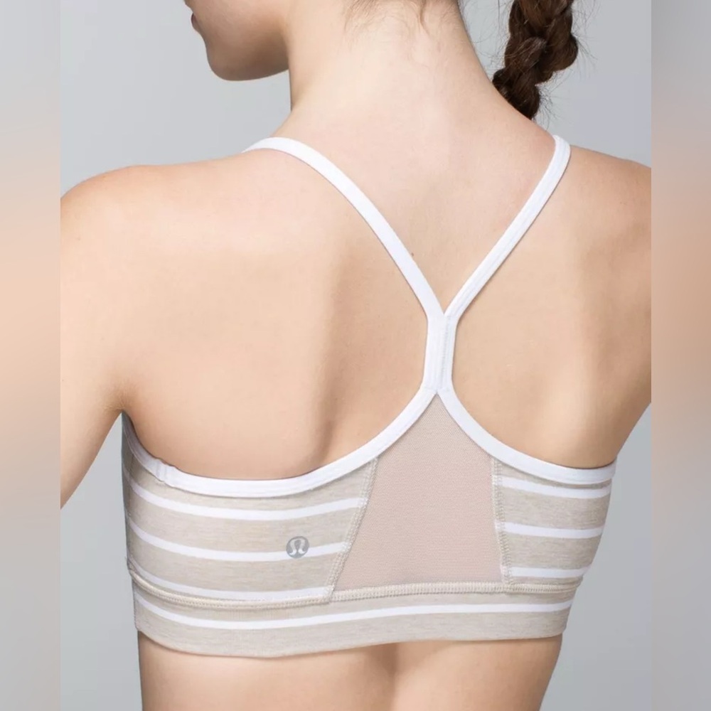 LULULEMON  FLOW Y BRA IV Deauville Stripe Heathered Cashew White Size 4 B2